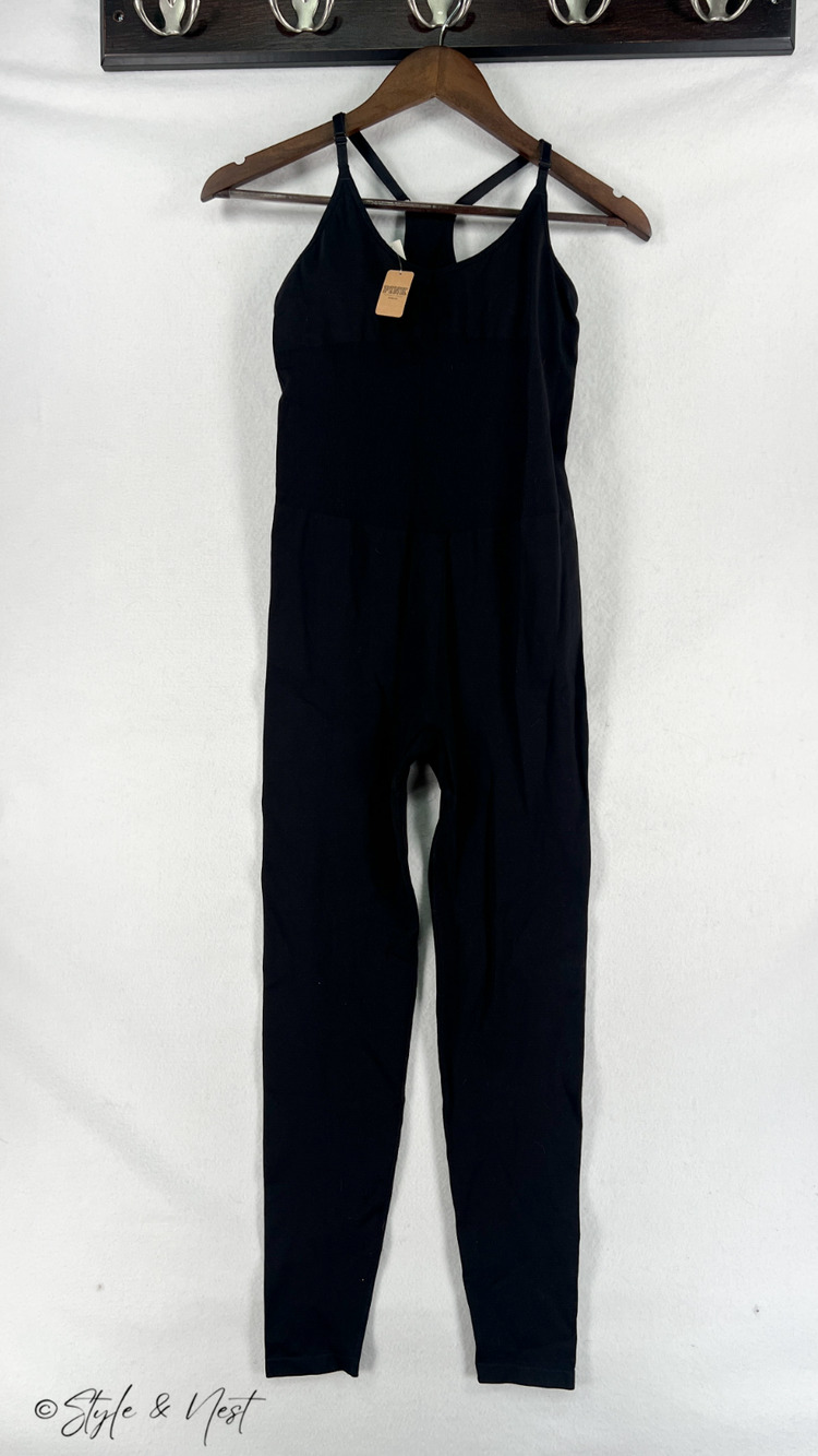 Victoria’s Secret PINK Full Length Bodysuit Small Black Yoga Gym